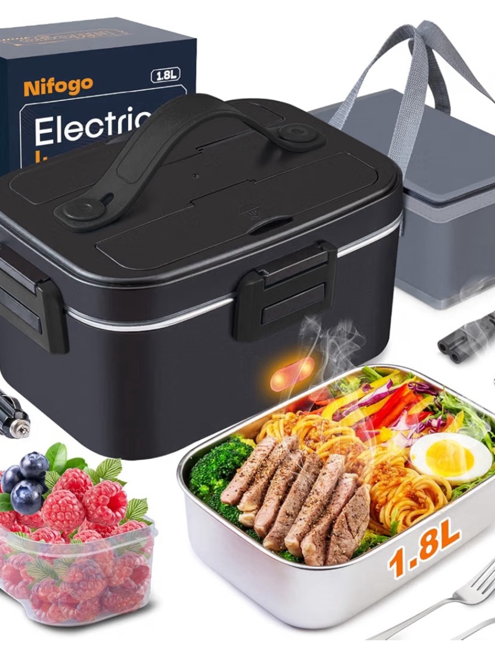 Electric Lunch Box for Adults Men 100W 1.8L, 12V/24V/110V Portable Heatee